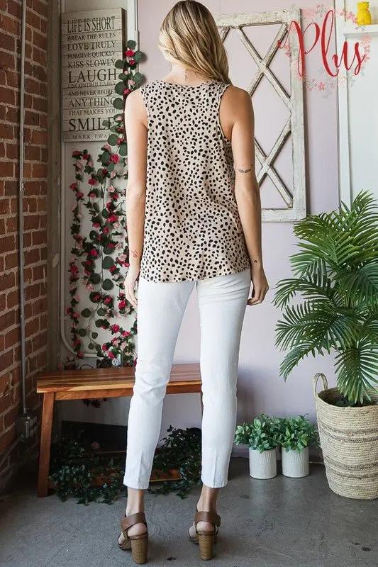 Heimish Full Size Front Button Animal Print Sleeveless Top Plus Size - Love Salve